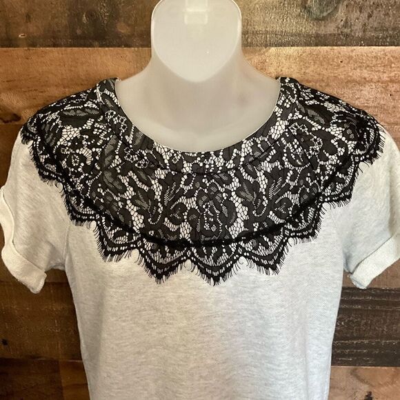 Gap Factory Top Sweatshirt Short Sleeve Cuffs Black Lace Grey Women Size Small - Picture 9 of 11